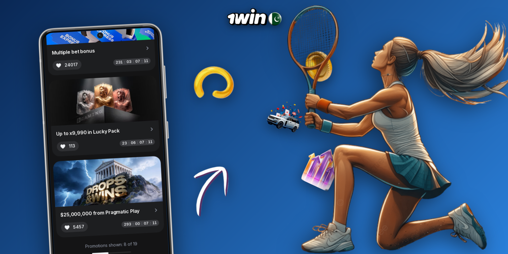 1Win 500 bonus montage with cashback coins free spins reels and gift icons