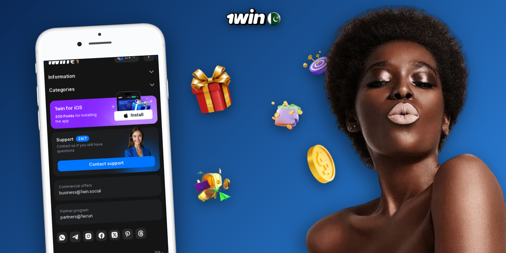 A hand holding a phone with the 1Win app showing live cricket in-play odds