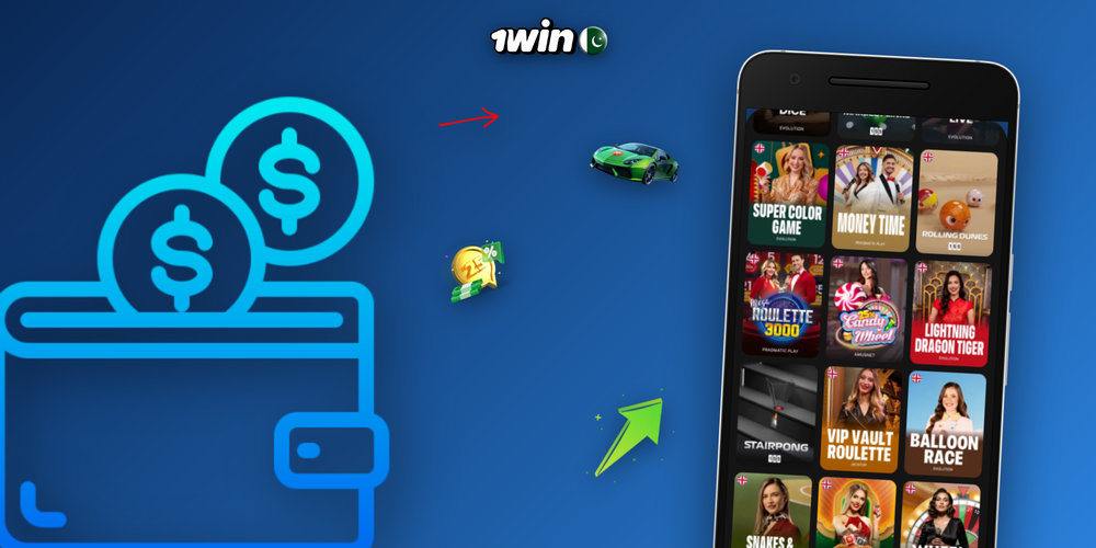 1Win online casino lobby with slot thumbnails, live roulette and category filters