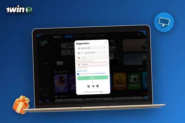 1Win registration online form showing the WIN500PK promo code field with green tick